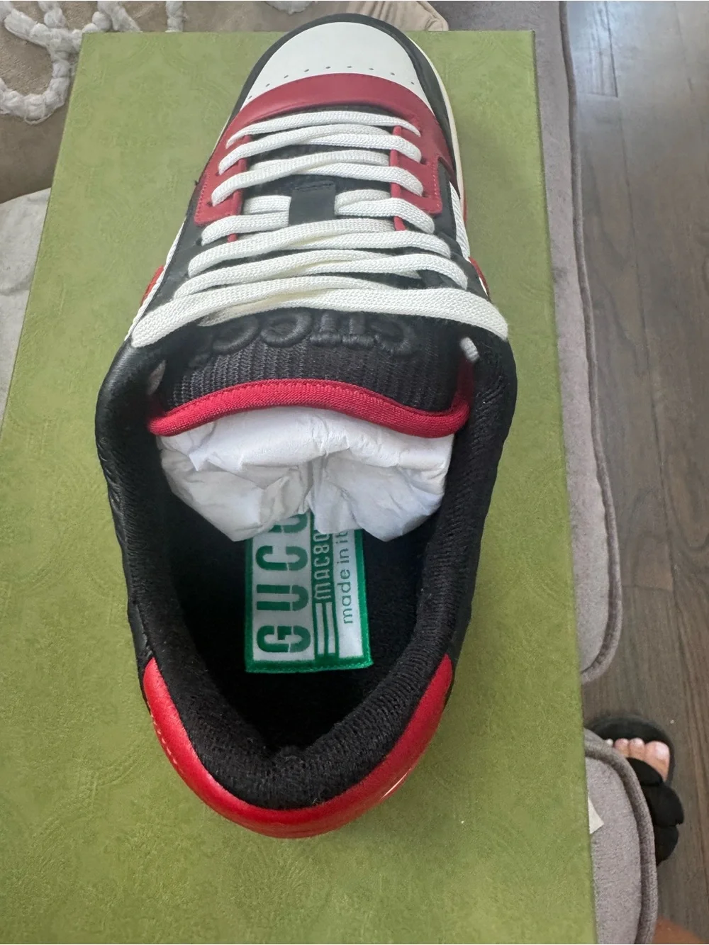 Gucci Men's Black, White & Red Low-Top Leather Sneaker
